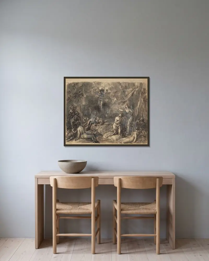 Studie nackter Figuren im Waldgebiet von Robert Smirke gerahmt an einer Wand