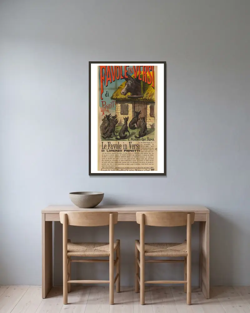 Favole ( Fables) in versi di L. Pignotti av Ottavio Rodella Tavio inramad på en vägg