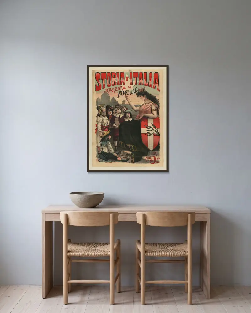 Storia d’Italia narrata al fanciulli av Ottavio Rodella Tavio inramad på en vägg