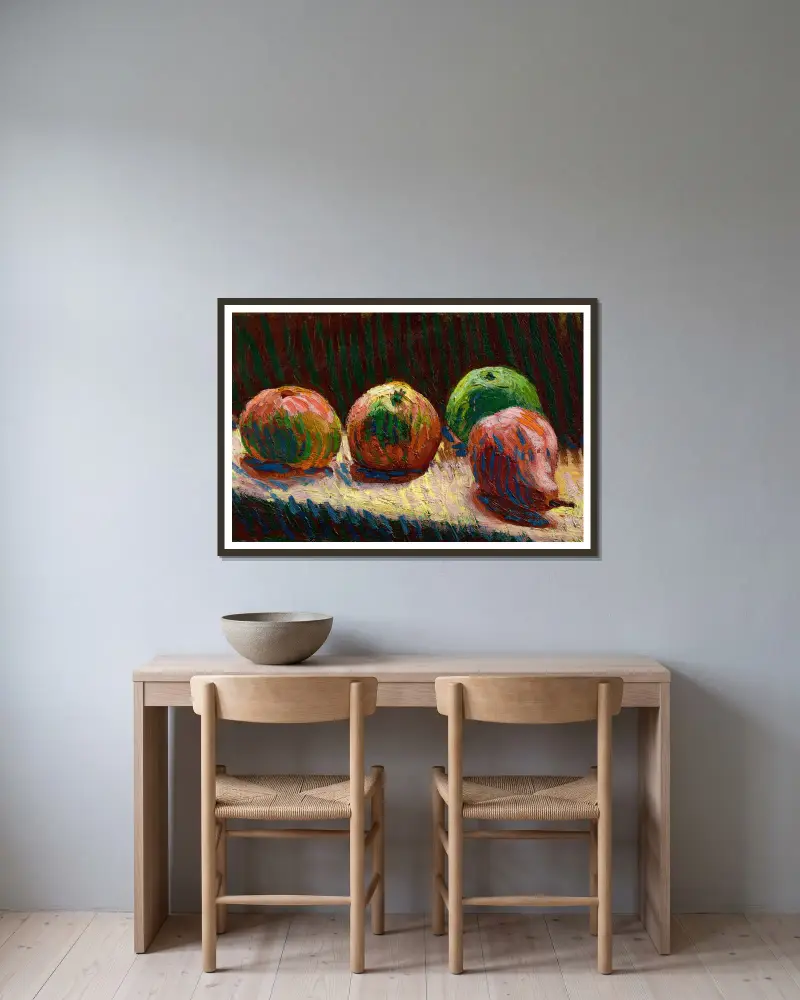 Äpfel und Birne von Roderic O'Conor gerahmt an einer Wand