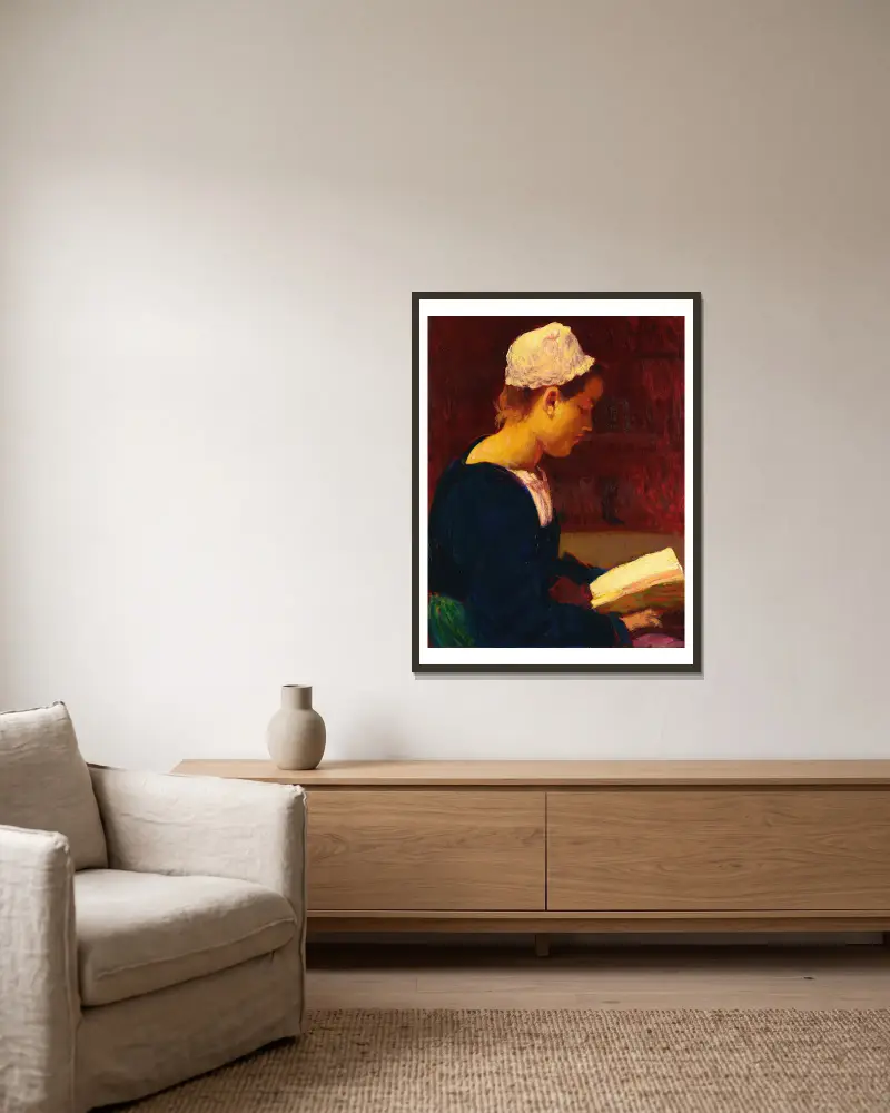 Bretonisches Mädchen lesend von Roderic O'Conor gerahmt an einer Wand