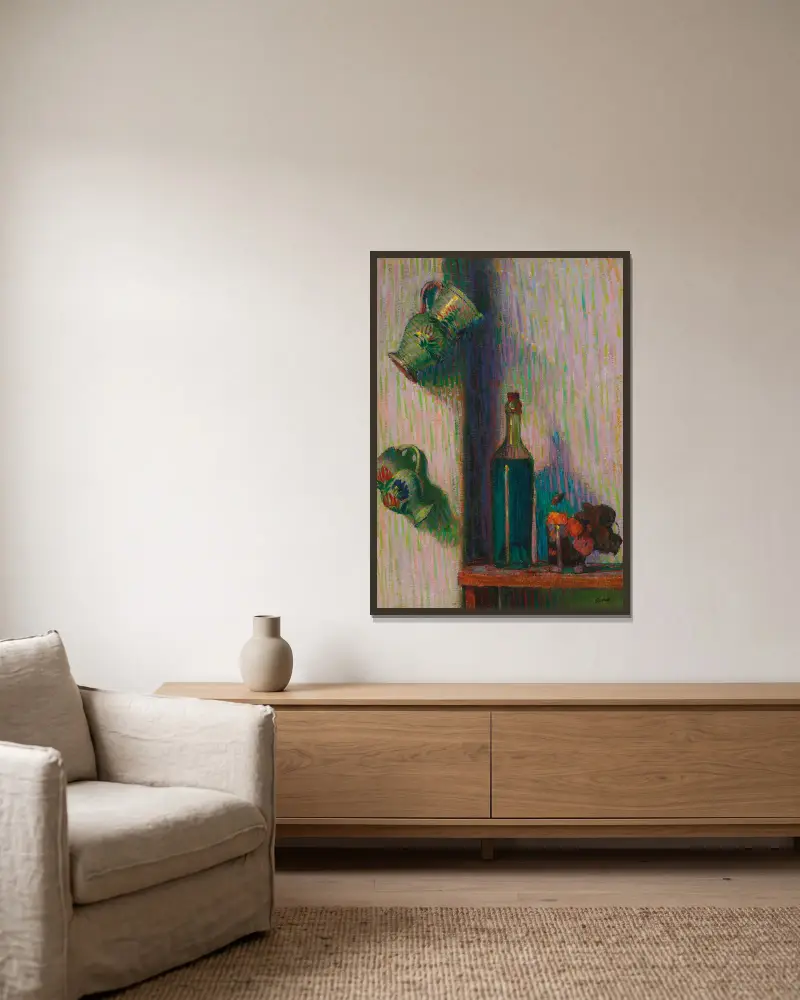 Blumen, Flasche und zwei Krüge von Roderic O'Conor gerahmt an einer Wand