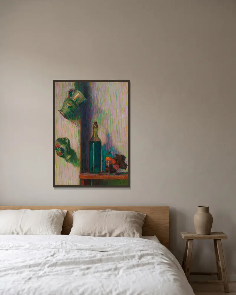 Blumen, Flasche und zwei Krüge von Roderic O'Conor gerahmt an einer Wand