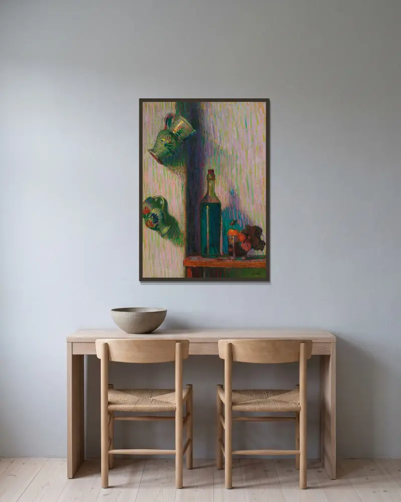 Blumen, Flasche und zwei Krüge von Roderic O'Conor gerahmt an einer Wand