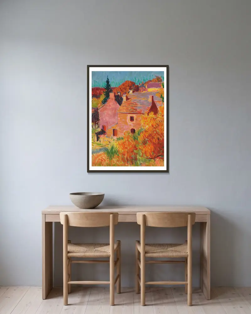 Rote Häuser in Pont-Aven von Roderic O'Conor gerahmt an einer Wand