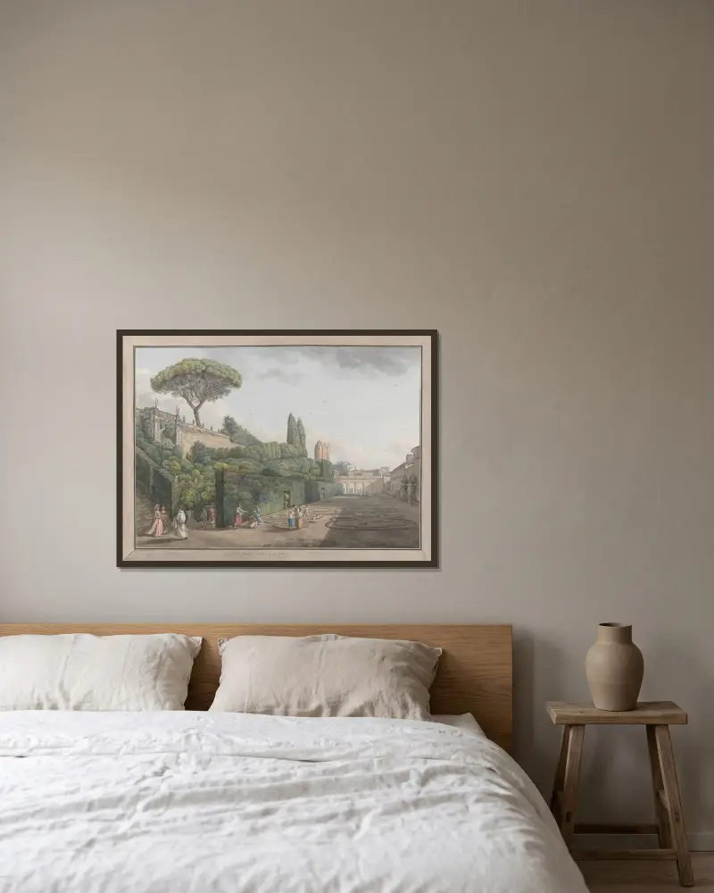 Trädgården vid Palazzo Colonna av Abraham-Louis-Rodolphe Ducros inramad på en vägg