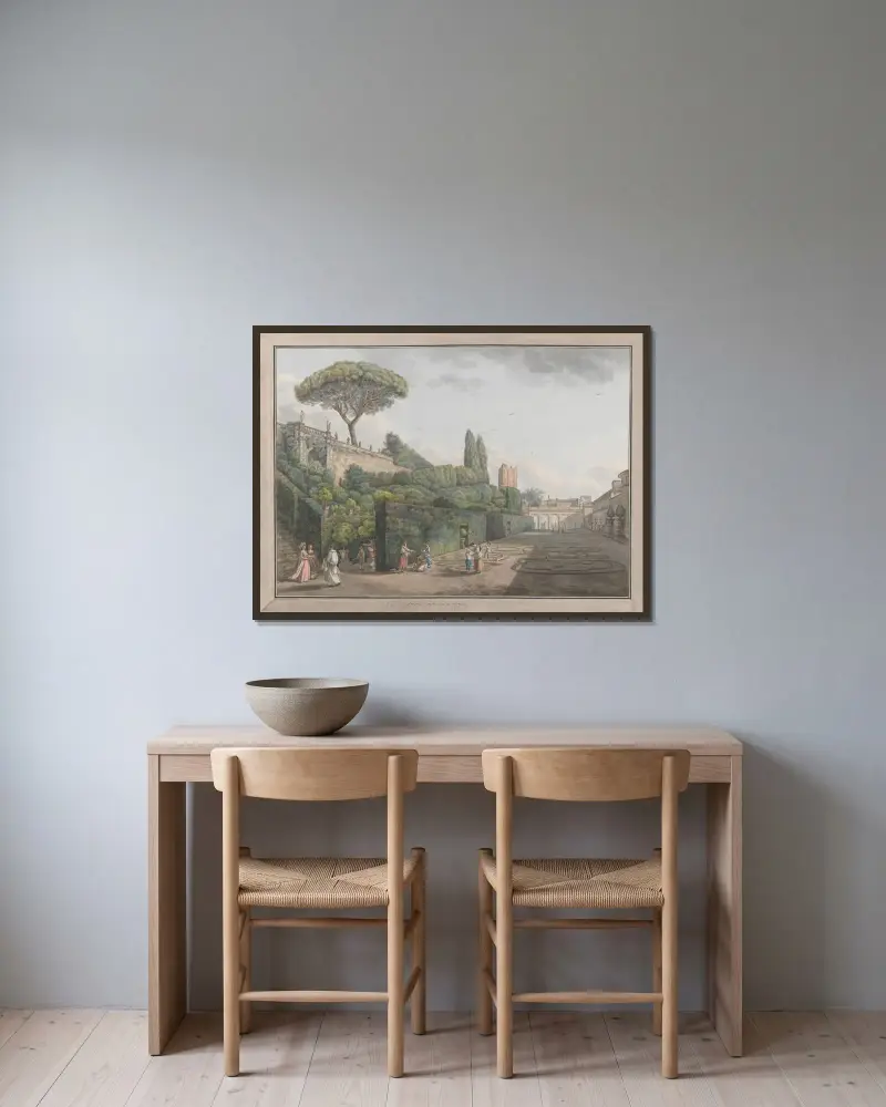 Trädgården vid Palazzo Colonna av Abraham-Louis-Rodolphe Ducros inramad på en vägg