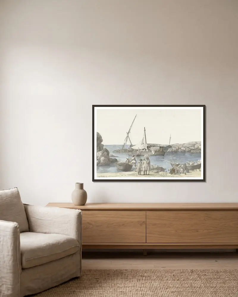 Gezicht op Tarente en haven van Luogo Vivo av Abraham-Louis-Rodolphe Ducros inramad på en vägg