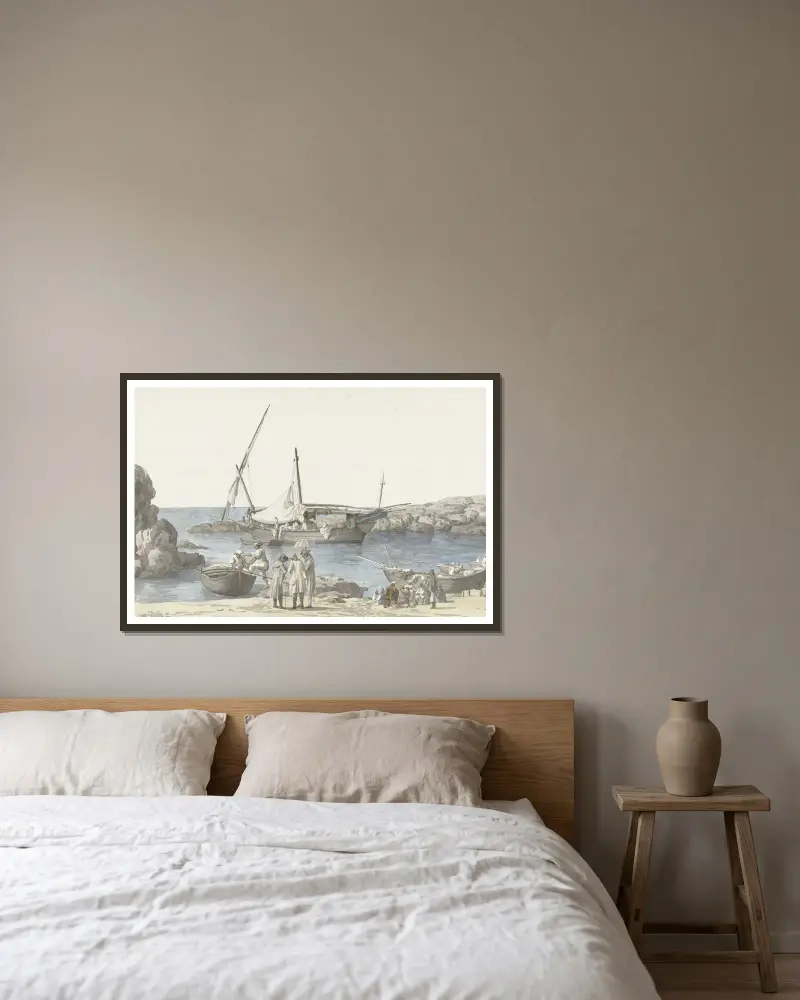 Gezicht op Tarente en haven van Luogo Vivo av Abraham-Louis-Rodolphe Ducros inramad på en vägg