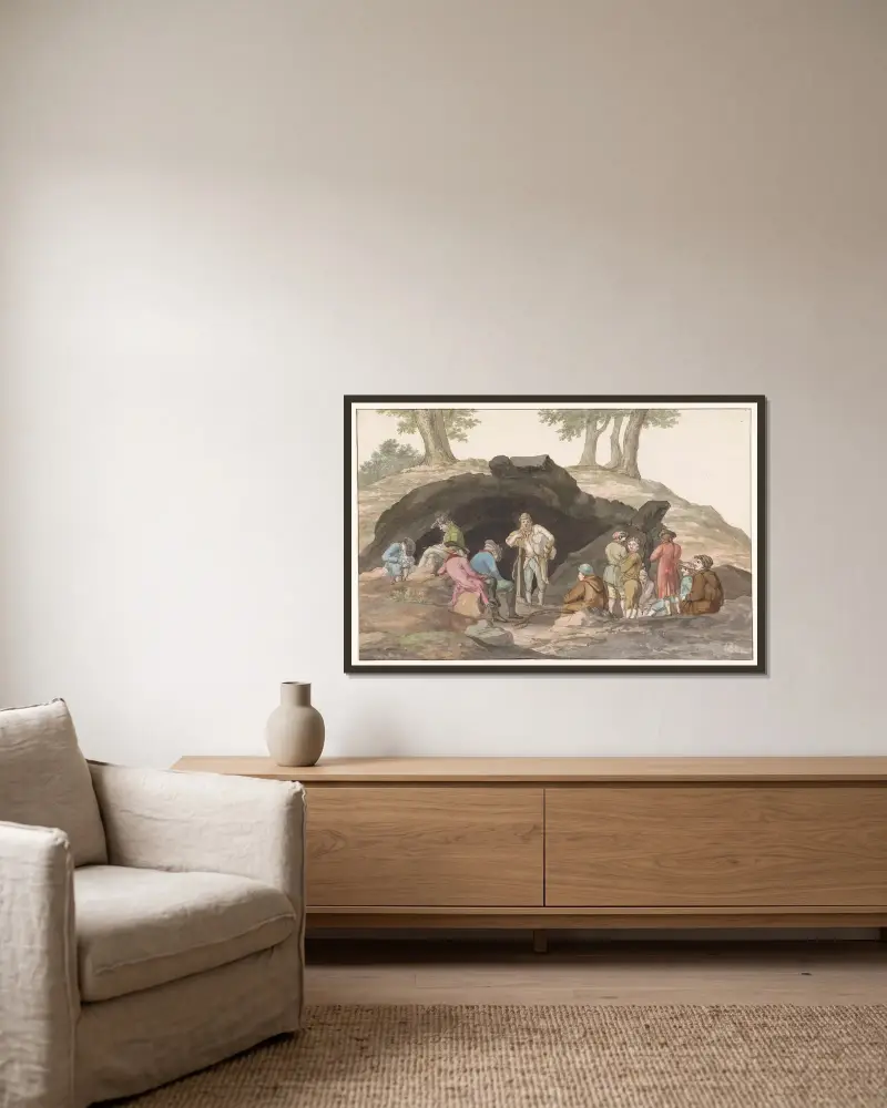Oponthoud bij de Grotte delle Capre aan de grens bij Nemorosa en Fredda av Abraham-Louis-Rodolphe Ducros inramad på en vägg