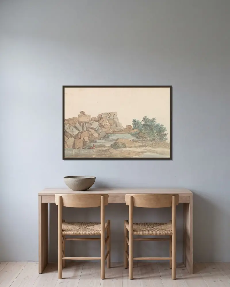 Ruinen des Zeustempels in Agrigent von Abraham-Louis-Rodolphe Ducros gerahmt an einer Wand