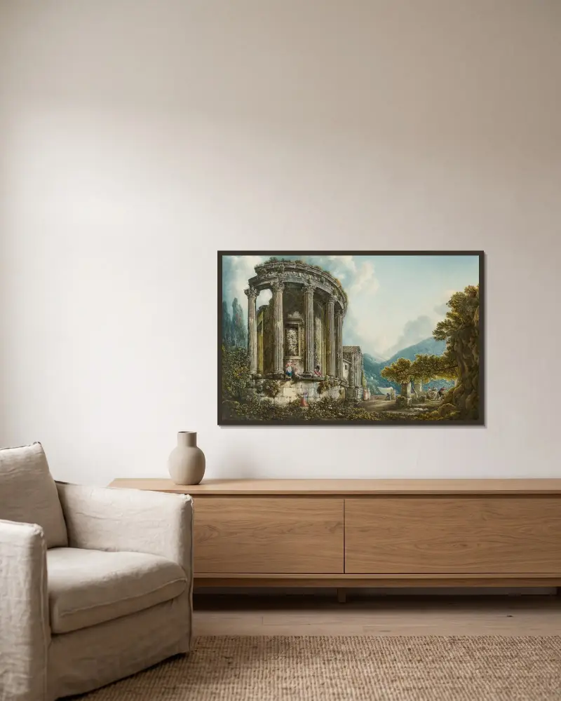 Tivoli, pohled na Sibyllin chrám, Abraham-Louis-Rodolphe Ducros v rámu na stěně