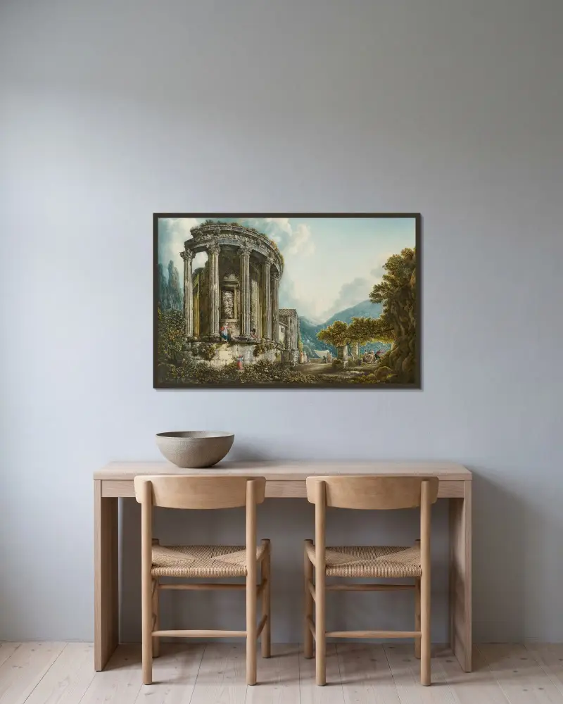 Tivoli, pohled na Sibyllin chrám, Abraham-Louis-Rodolphe Ducros v rámu na stěně