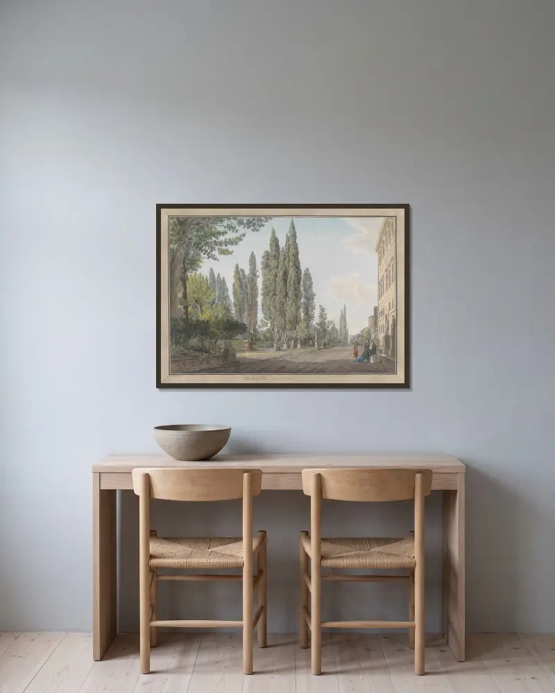 Villa Montalto Negroni av Abraham-Louis-Rodolphe Ducros inramad på en vägg