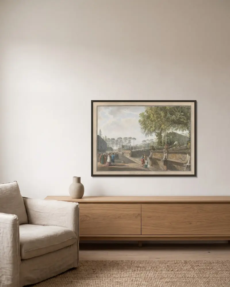 Villa Pamphili av Abraham-Louis-Rodolphe Ducros inramad på en vägg