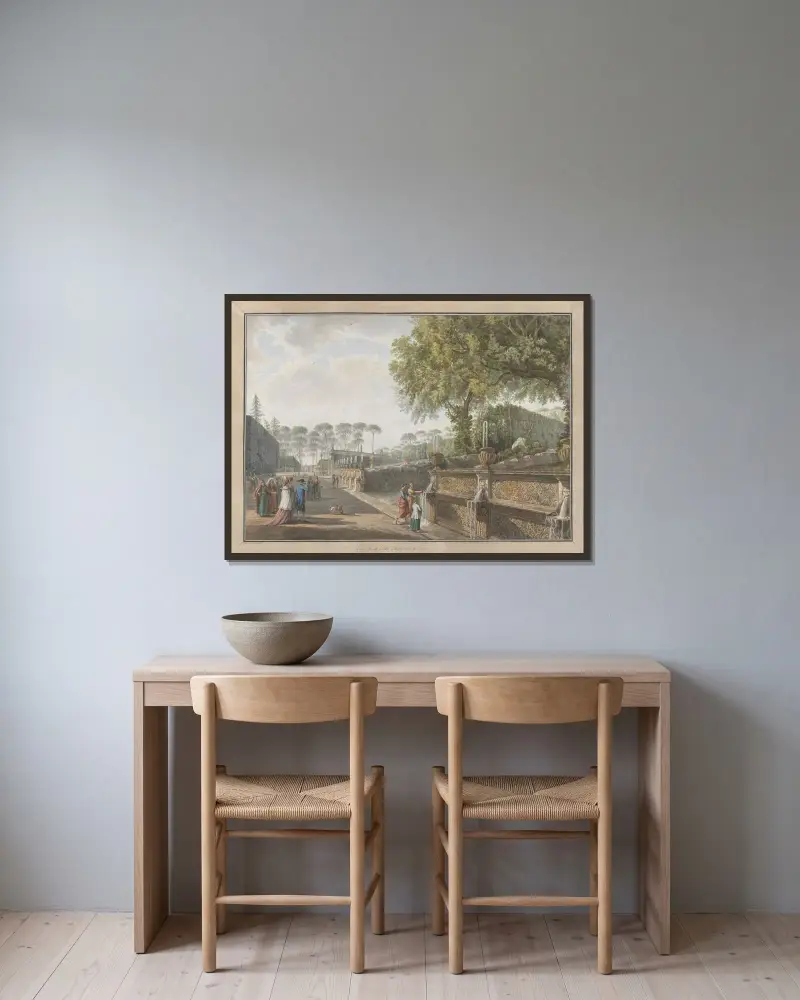Villa Pamphili av Abraham-Louis-Rodolphe Ducros inramad på en vägg