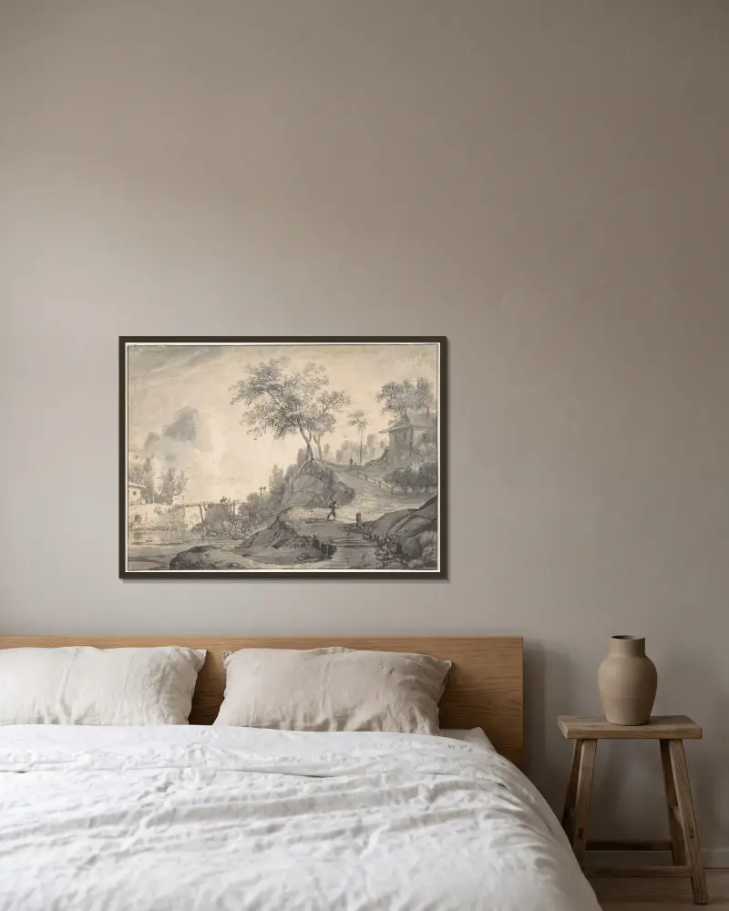 Landschaft von Roelant Roghman gerahmt an einer Wand