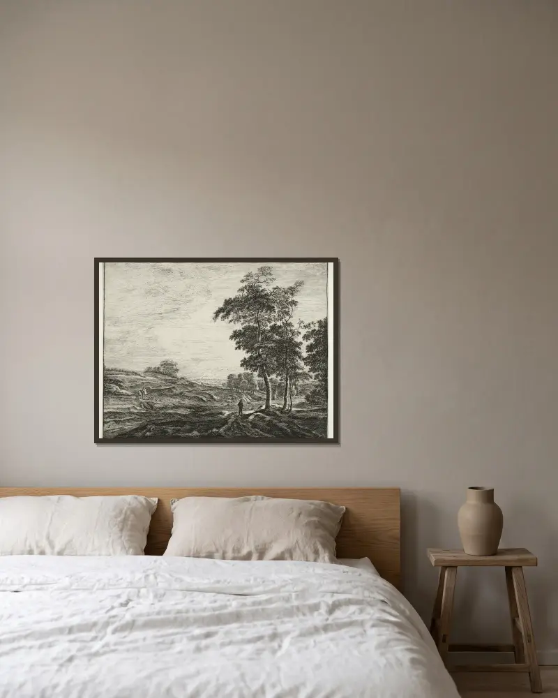 Bauer von hinten gesehen von Roelant Roghman gerahmt an einer Wand