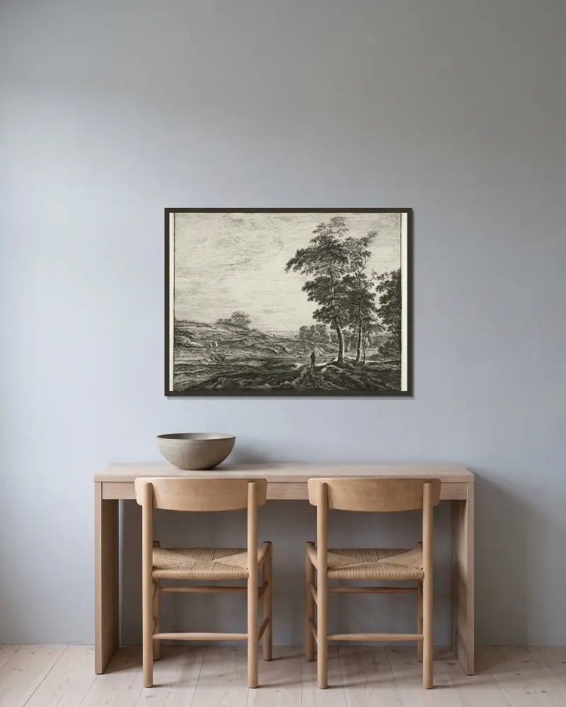Bauer von hinten gesehen von Roelant Roghman gerahmt an einer Wand
