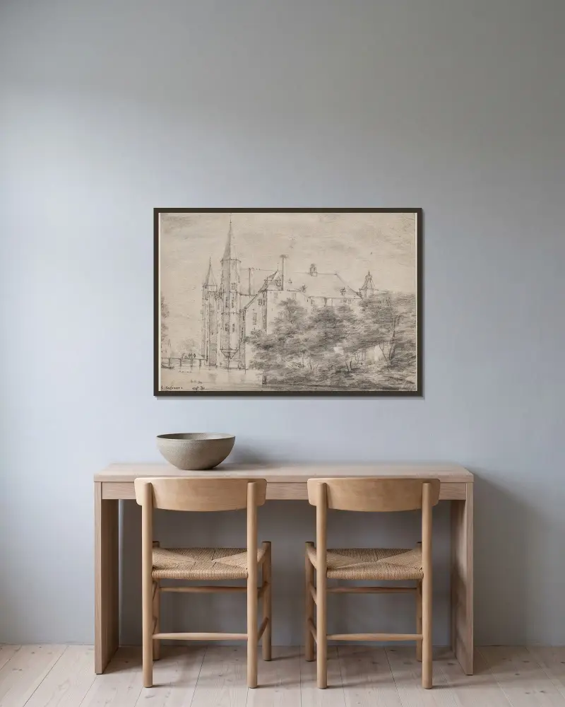 Zuylen Castle Near Utrecht av Roelant Roghman inramad på en vägg
