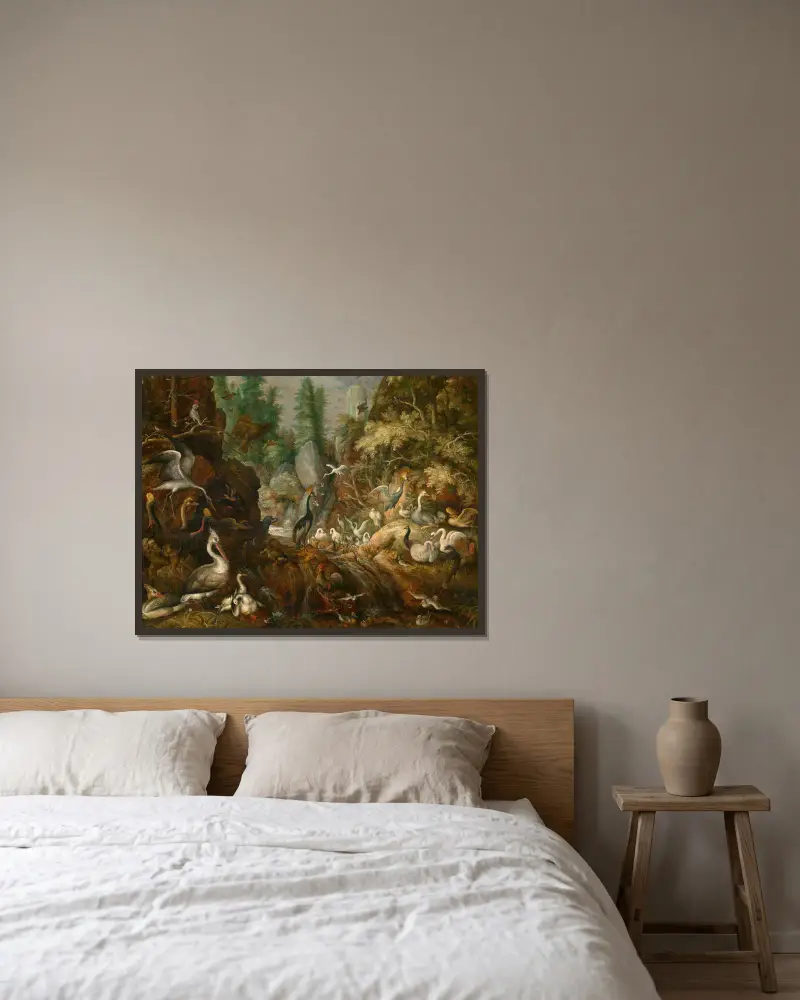 Das Paradies der Vögel von Roelant Savery gerahmt an einer Wand