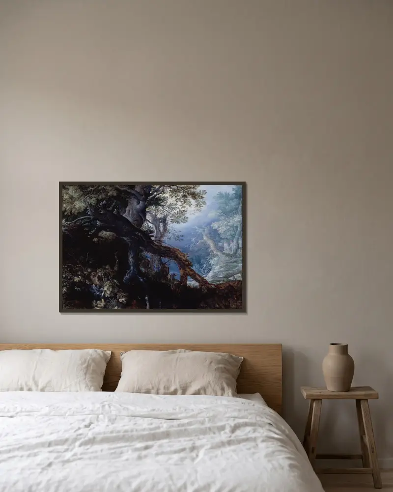 Wald mit Hirschen von Roelant Savery gerahmt an einer Wand