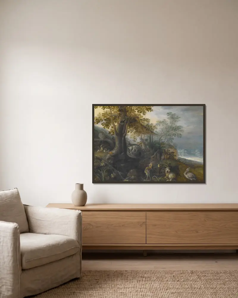 Tierlandschaft von Roelant Savery gerahmt an einer Wand