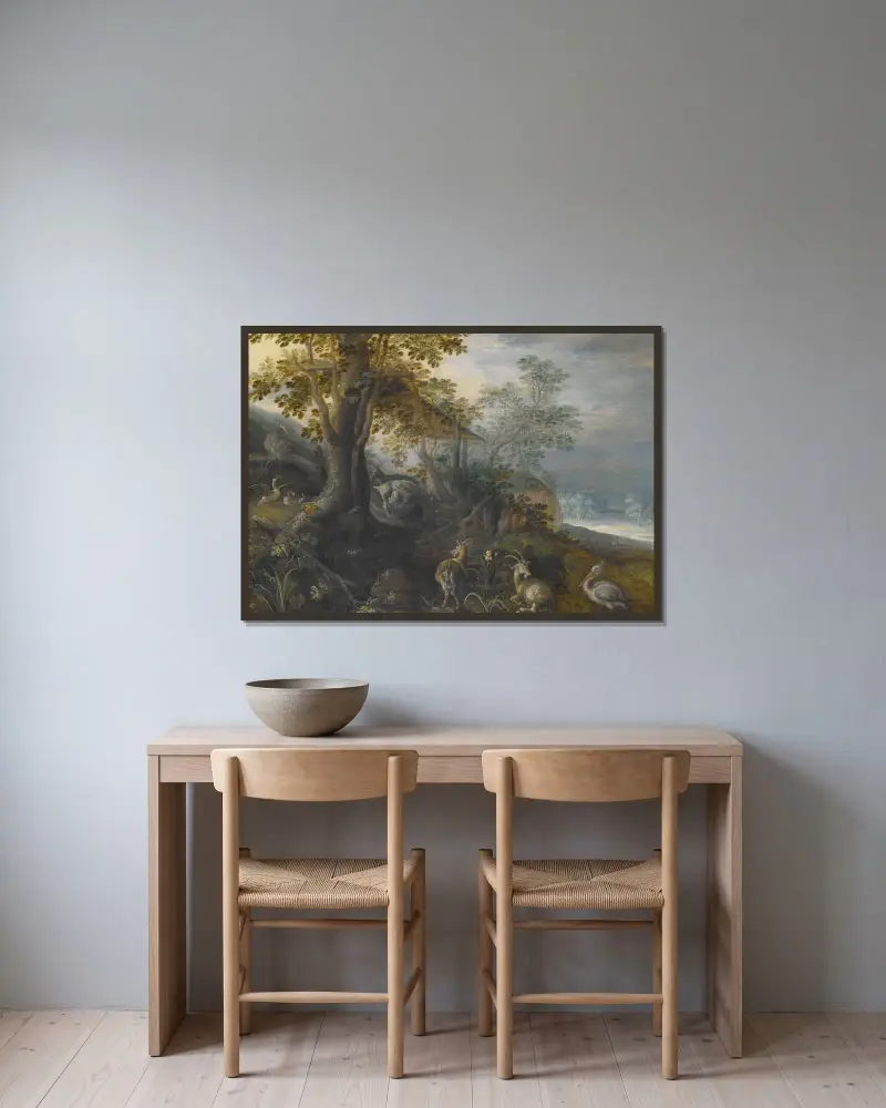 Tierlandschaft von Roelant Savery gerahmt an einer Wand