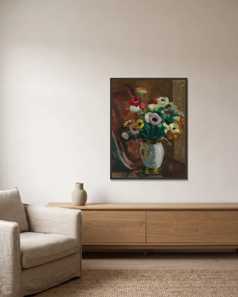 Anemonen von Roger Fry gerahmt an einer Wand