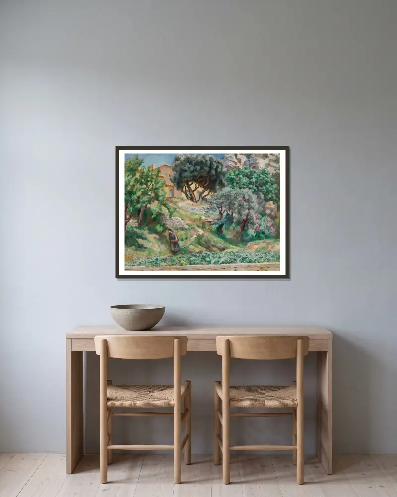 Provençal Landscape, St Rémy av Roger Fry inramad på en vägg