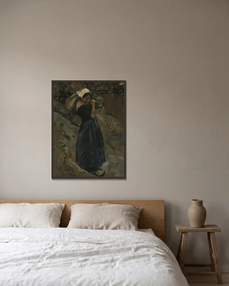 Bondkvinna som bär en säck av Richard Nicolaüs Roland Holst inramad på en vägg