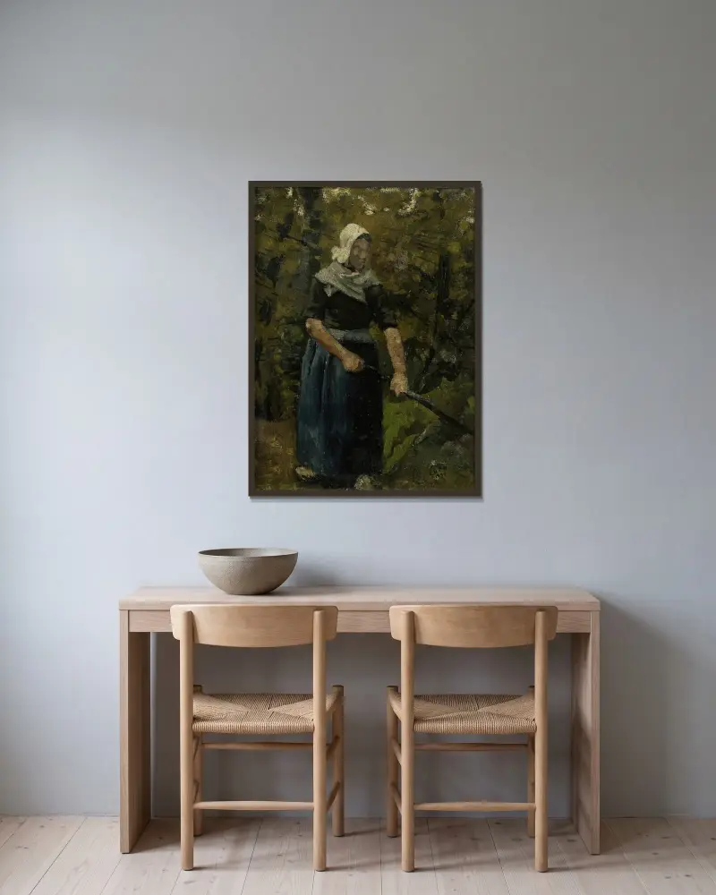 Bondekvinna med käpp av Richard Nicolaüs Roland Holst inramad på en vägg