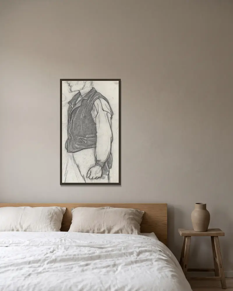 Överkropp av en man med knuten näve av Richard Nicolaüs Roland Holst inramad på en vägg
