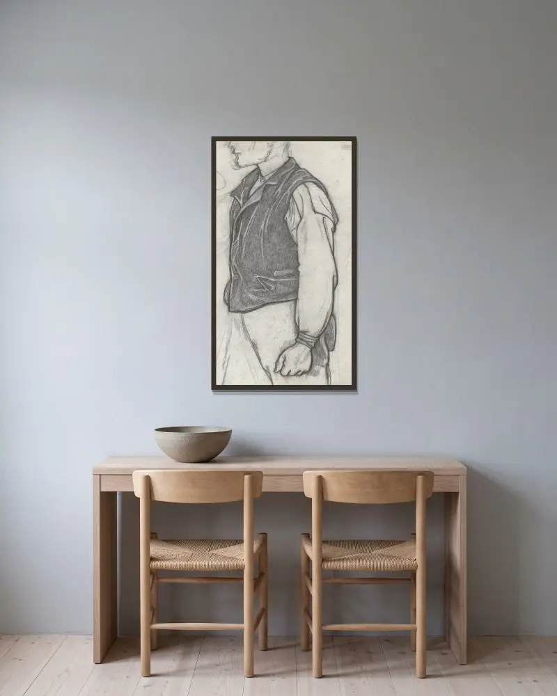 Överkropp av en man med knuten näve av Richard Nicolaüs Roland Holst inramad på en vägg