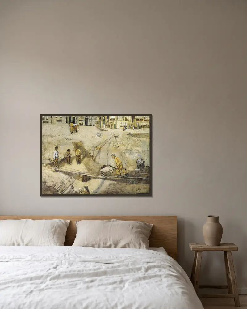 Byggplats i Amsterdam av Richard Nicolaüs Roland Holst inramad på en vägg
