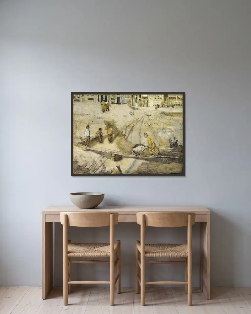 Byggplats i Amsterdam av Richard Nicolaüs Roland Holst inramad på en vägg