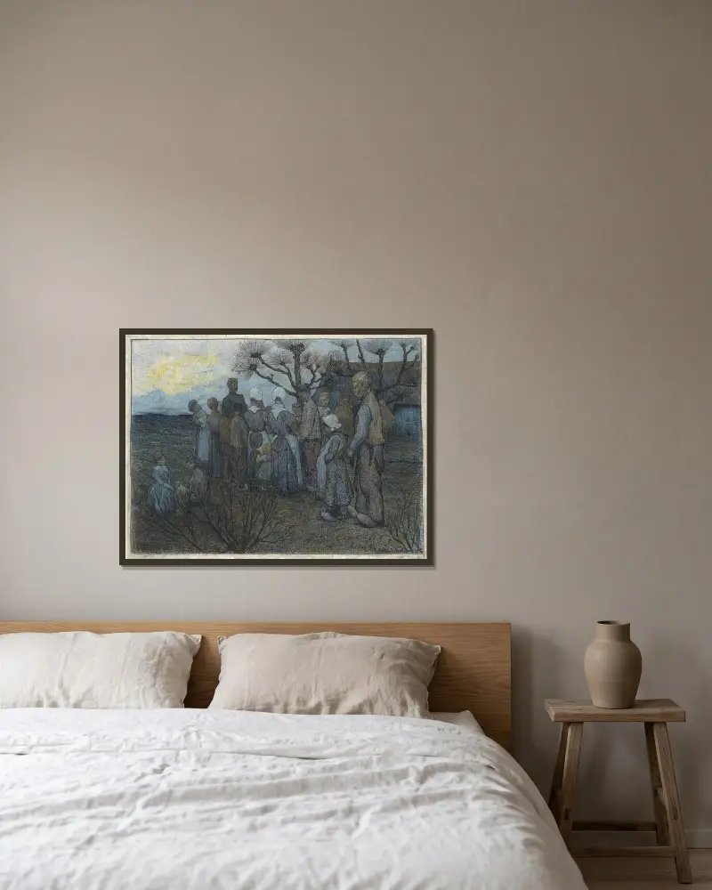 Predikan i fält av Richard Nicolaüs Roland Holst inramad på en vägg