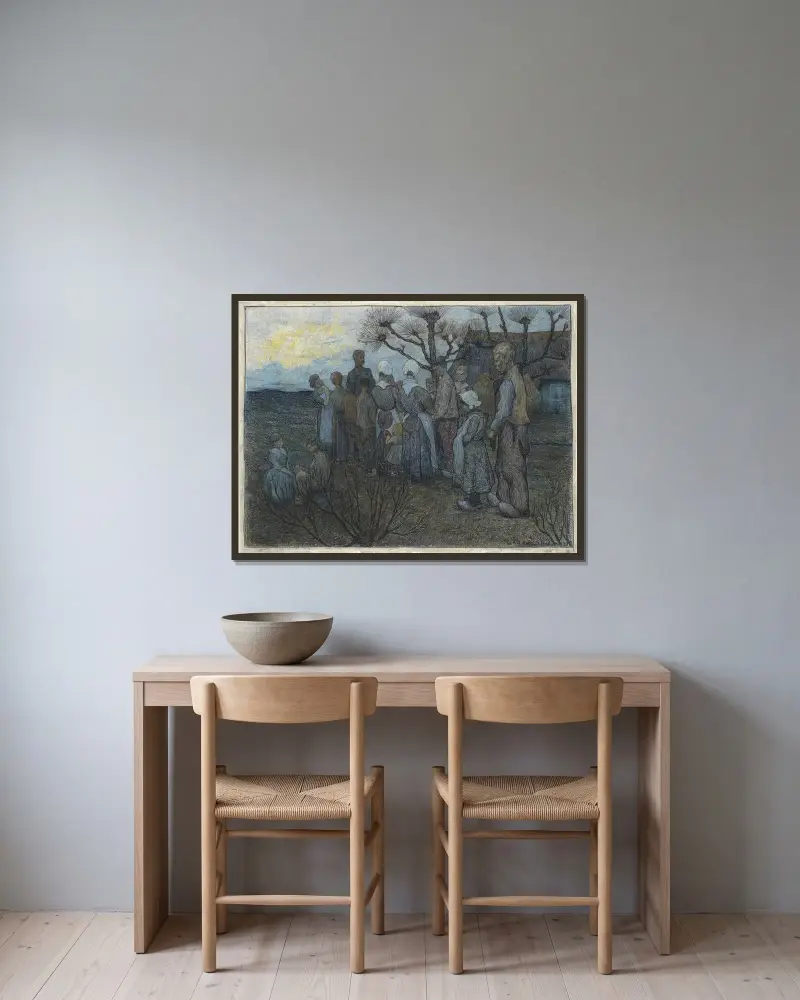Predikan i fält av Richard Nicolaüs Roland Holst inramad på en vägg