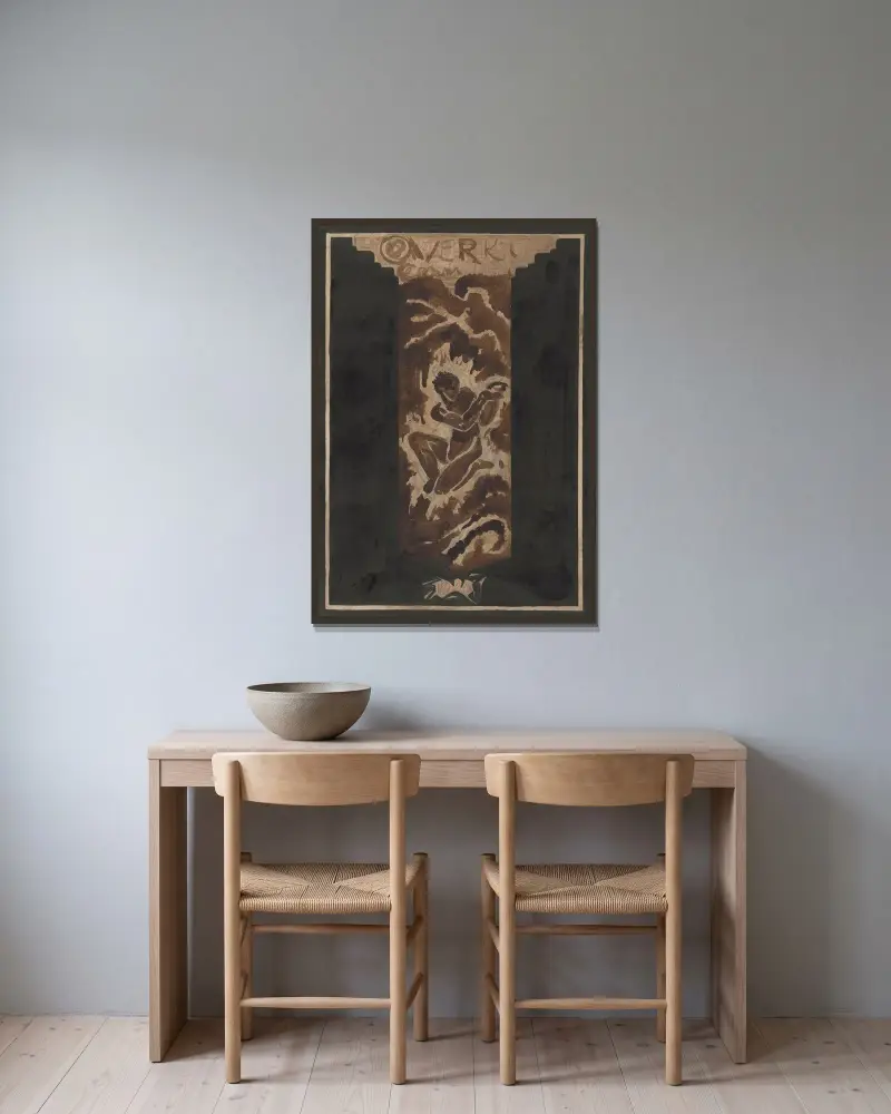Pierwszy projekt okładki książki Over Kunst, II, Richard Nicolaüs Roland Holst w ramie na ścianie