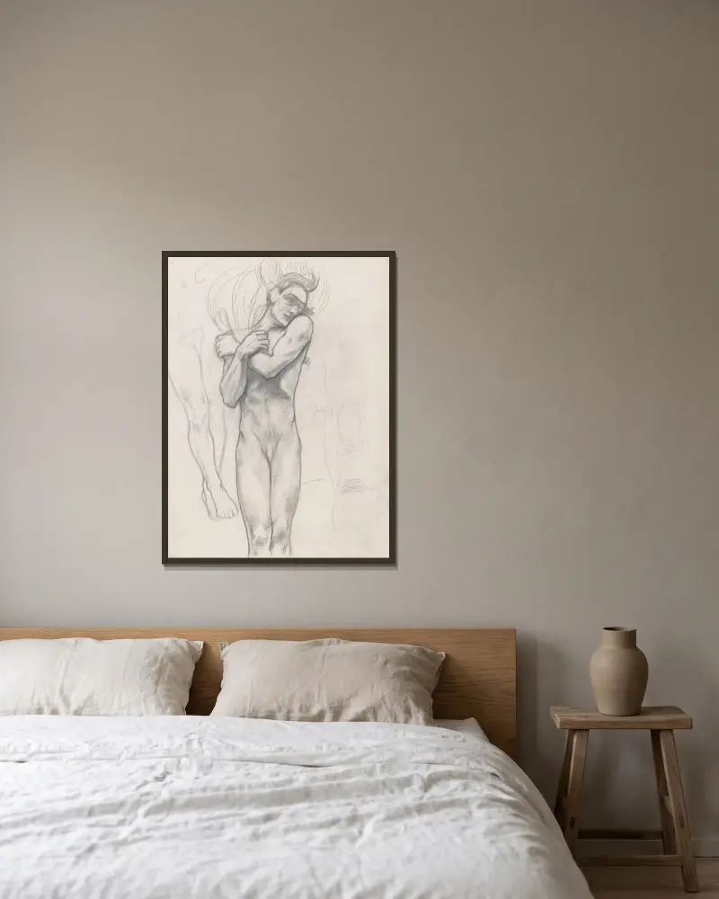 Figurstudie för affischen Lucifer av Vondel av Richard Nicolaüs Roland Holst inramad på en vägg
