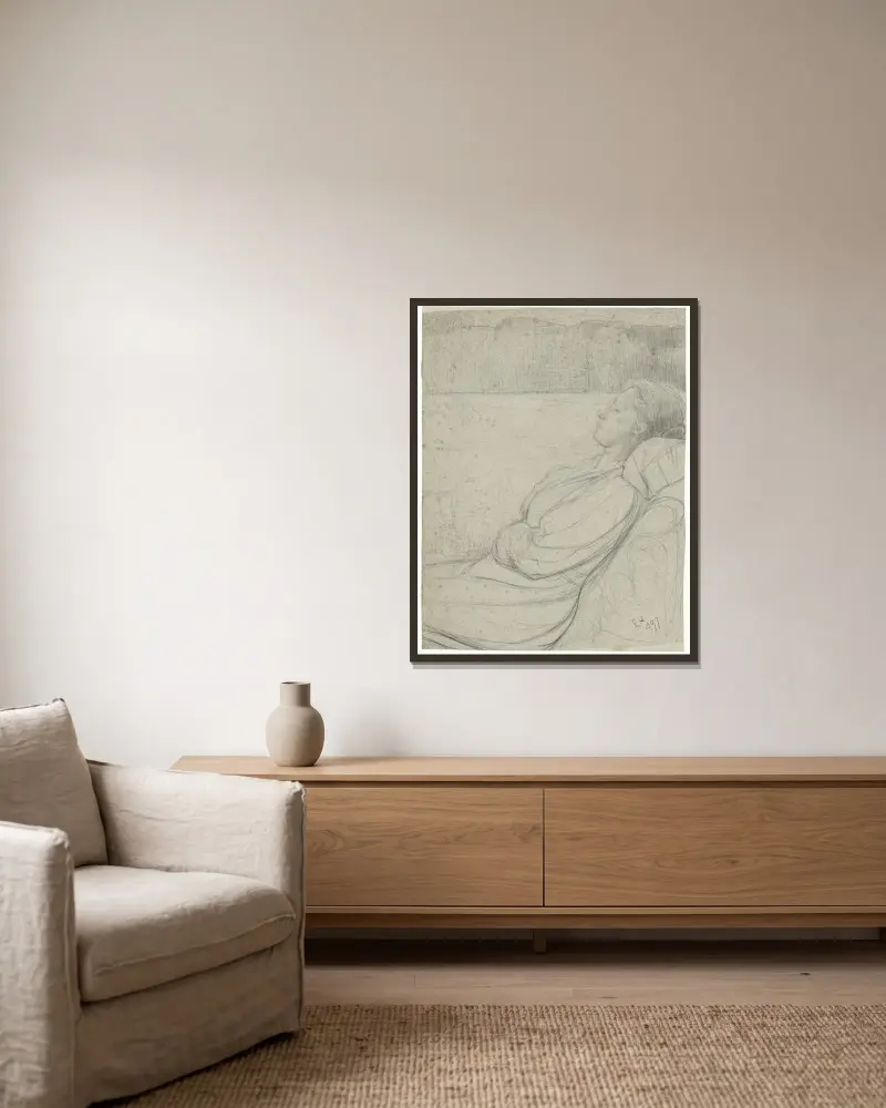 Henriëtte Roland Holst-van der Schalk, im Stuhl liegend von Richard Nicolaüs Roland Holst gerahmt an einer Wand