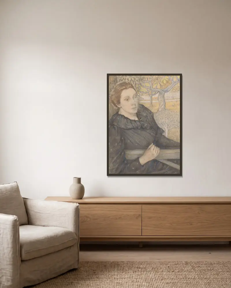Henriëtte van der Schalk in een tuin te Noordwijk av Richard Nicolaüs Roland Holst inramad på en vägg