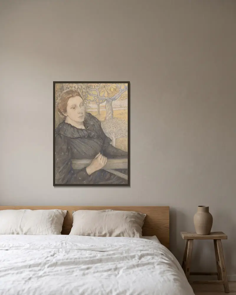 Henriëtte van der Schalk in een tuin te Noordwijk av Richard Nicolaüs Roland Holst inramad på en vägg