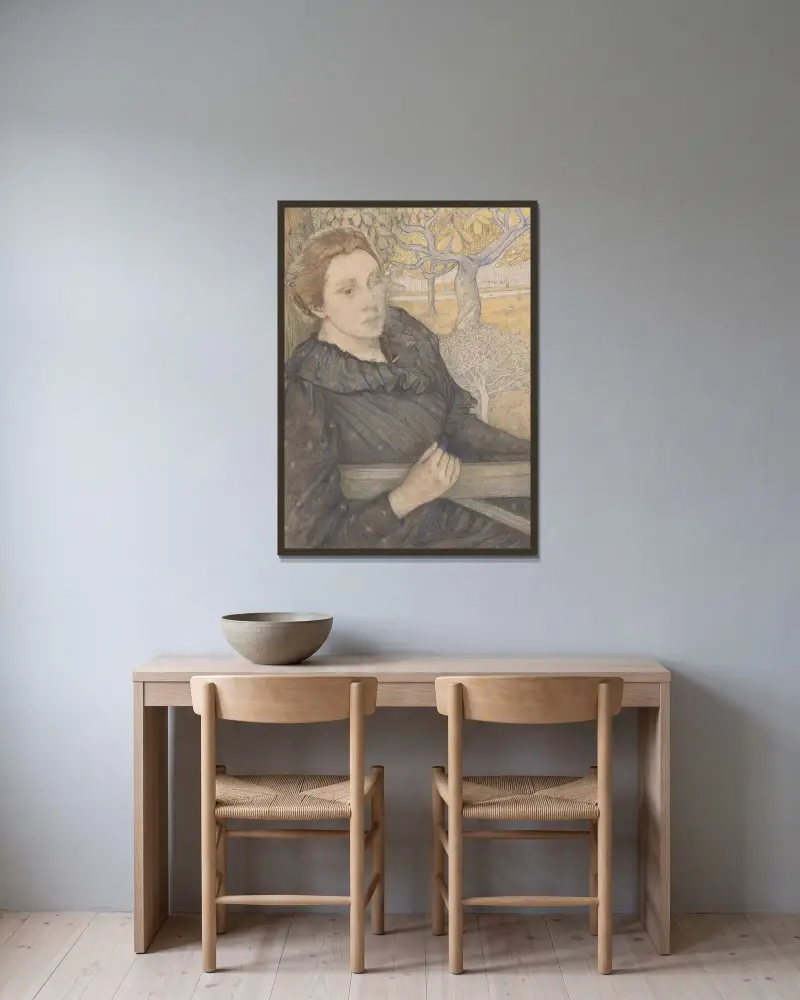 Henriëtte van der Schalk in een tuin te Noordwijk av Richard Nicolaüs Roland Holst inramad på en vägg