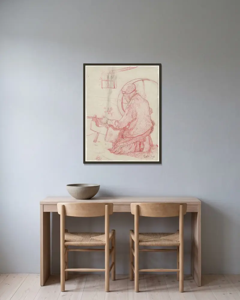 Väverska från Laren av Richard Nicolaüs Roland Holst inramad på en vägg