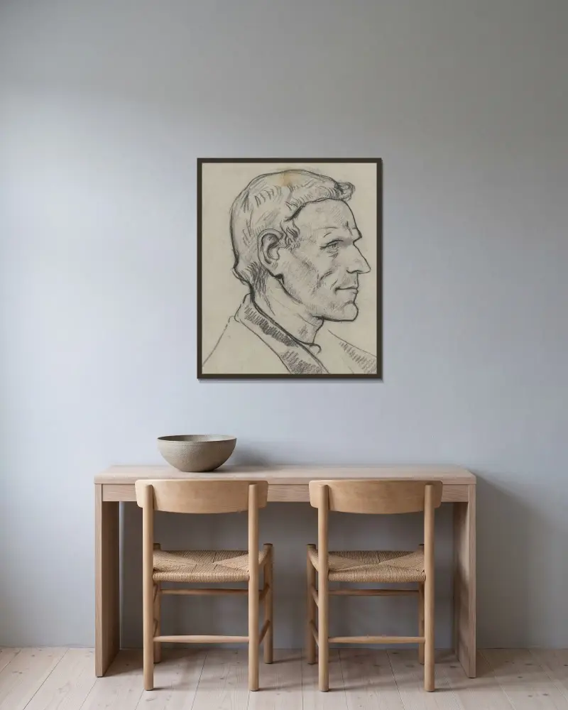 Kopia av en man, från sidan av Richard Nicolaüs Roland Holst inramad på en vägg