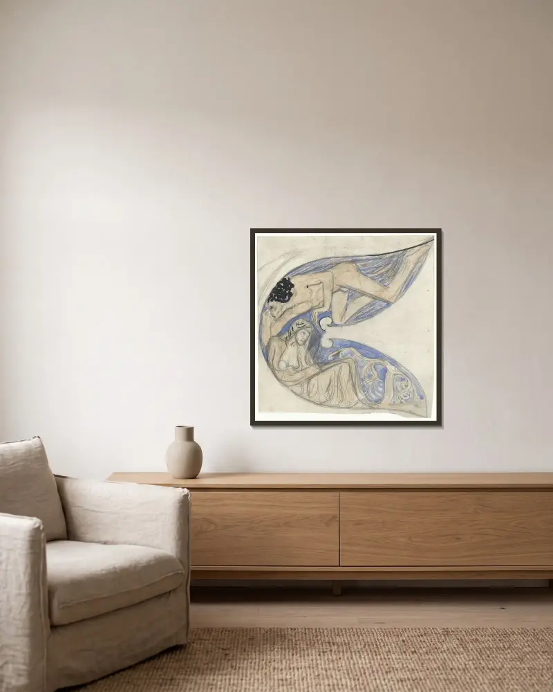 Mann, Frau und Kind (Ellende) von Richard Nicolaüs Roland Holst gerahmt an einer Wand