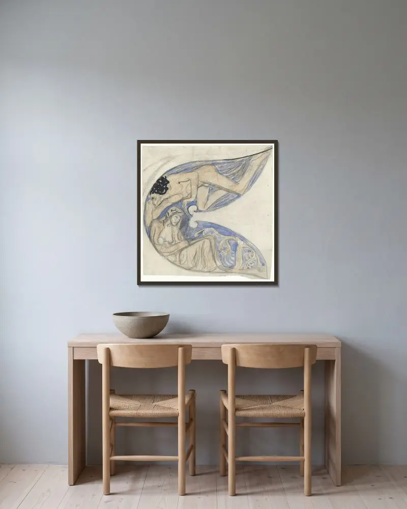 Mann, Frau und Kind (Ellende) von Richard Nicolaüs Roland Holst gerahmt an einer Wand