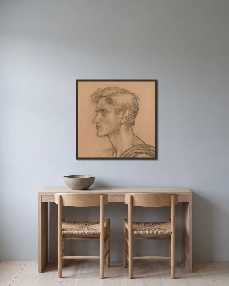 Man sedd från sidan av Richard Nicolaüs Roland Holst inramad på en vägg