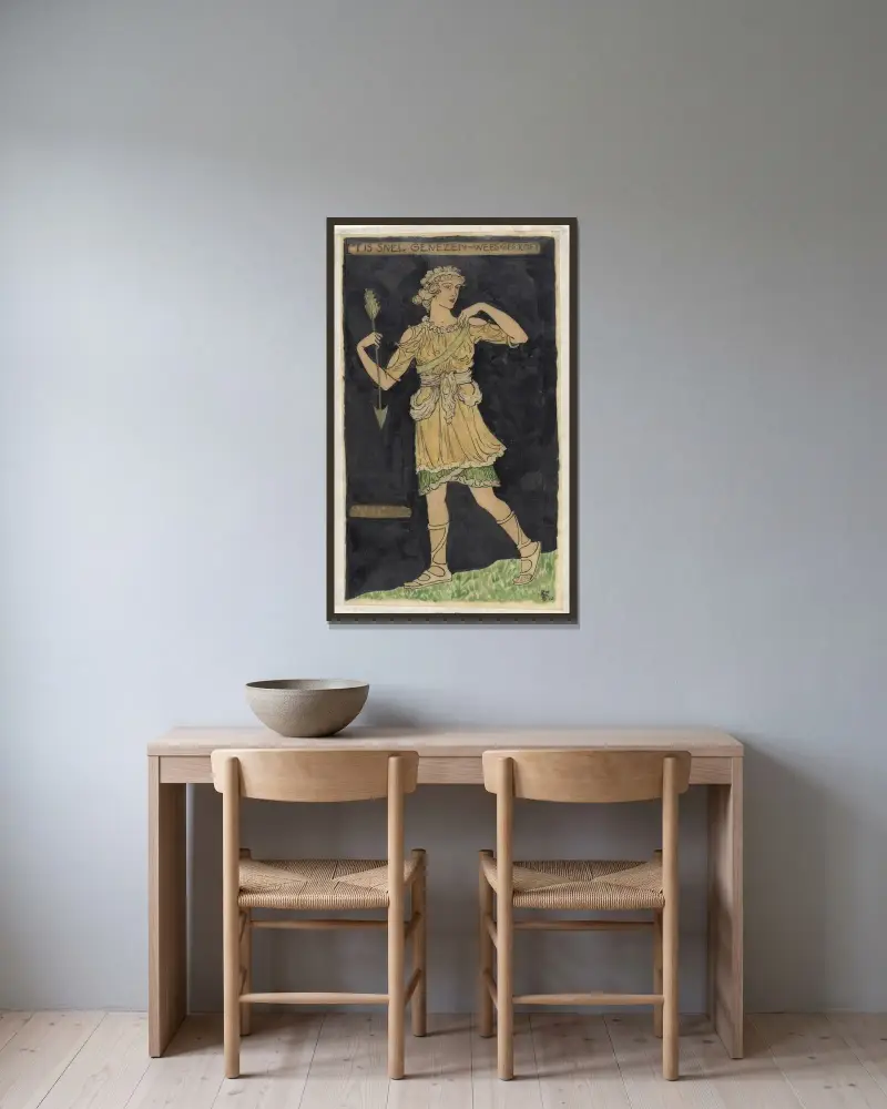 Design för kostym för Arethusa av Richard Nicolaüs Roland Holst inramad på en vägg